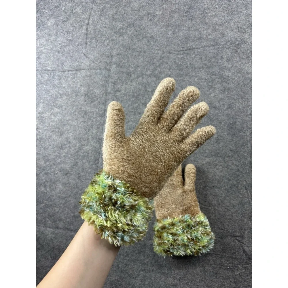 90s‎ Green Gloves Womens One Size Chenille Fringe Stretch Glam Statement Diva